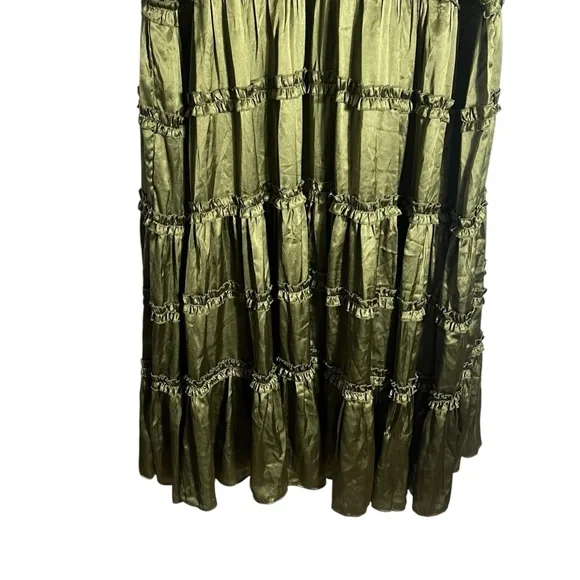 JESSAKAE x THE FOOD NANNY Liz Ruffle Tiered Puff Sleeve Midi Dress in Olive - Picture 6 of 12